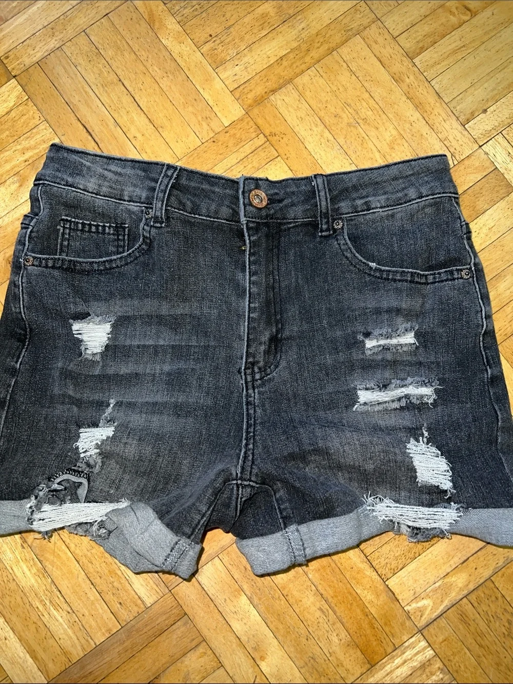 Gray Distressed Denim Shorts